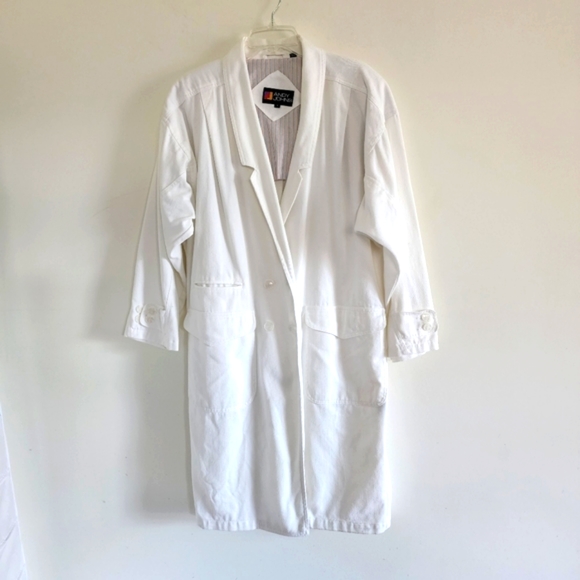 Andy Johns White Denim Full Length Trench Style Coat Size Large - Picture 3 of 9